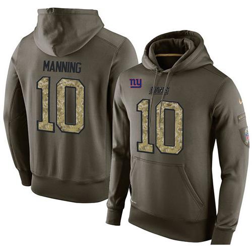 NFL Men's Nike New York Giants #10 Eli Manning Stitched Green Olive Salute To Service KO Performance Hoodie - Click Image to Close